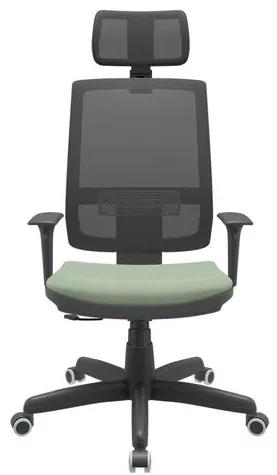 Cadeira Office Brizza Tela Preta Com Encosto Assento Vinil Verde RelaxPlax Base Standard 126cm - 63623 Sun House