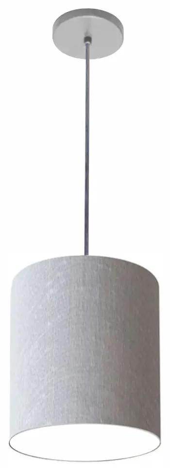 Luminária Pendente Vivare Free Lux Md-4103 Cúpula em Tecido - Rustico-Cinza - Canopla cinza e fio transparente
