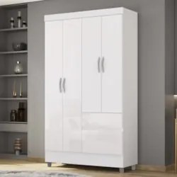 Guarda Roupa Solteiro 103cm Com 4 Portas Ideal Flex Branco - Vila Rica