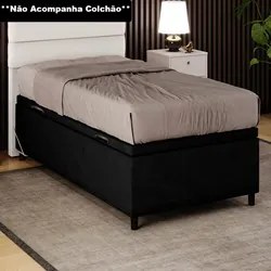 Base para Cama Box Baú Solteiro 88x188cm Hit I02 Suede Preto - Mpozena