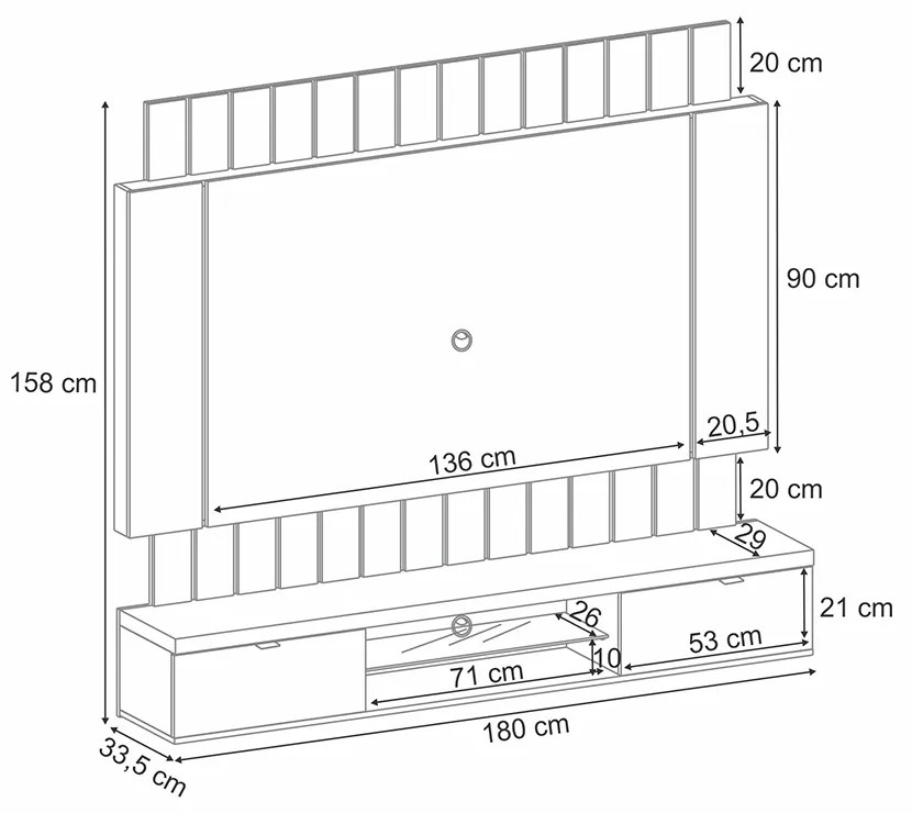 Painel Home Suspenso 1.8 Shawn para TV até 55" MDP/MDF com Fita LED Preto/Castanho G26 - Gran Belo