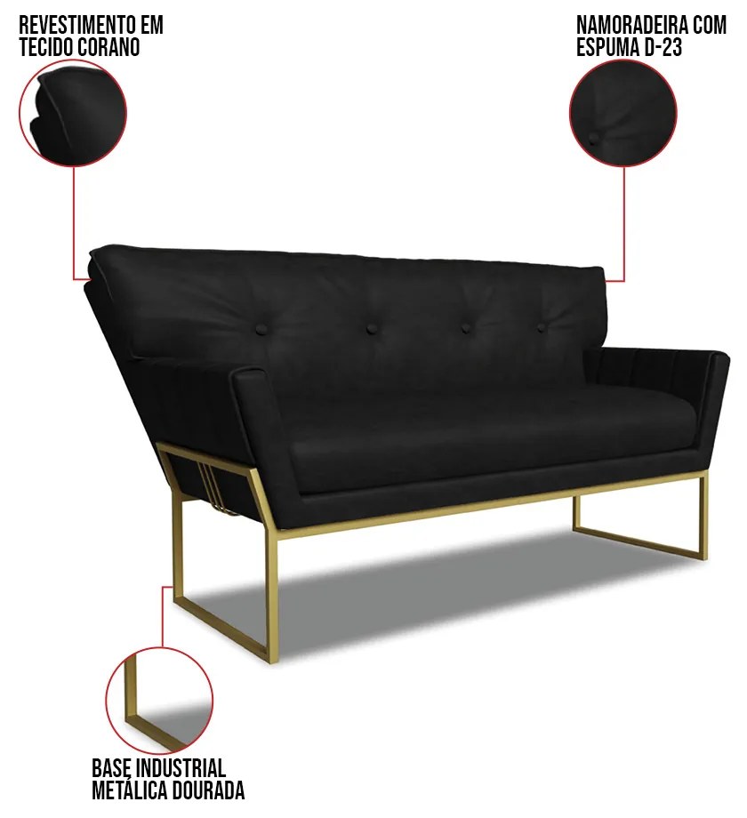 Namoradeira e 2 Poltronas Industrial Dour Anitta Sintét PU Preto D03 - D'Rossi