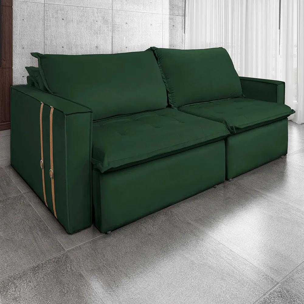 Sofá Retrátil Reclinável 3 Lugares 230 cm México Veludo Verde K01 - D'Rossi