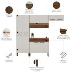 Cozinha Compacta Com Balcão 221cm Vivian Nogueira/Off White Z06 - Mpoz
