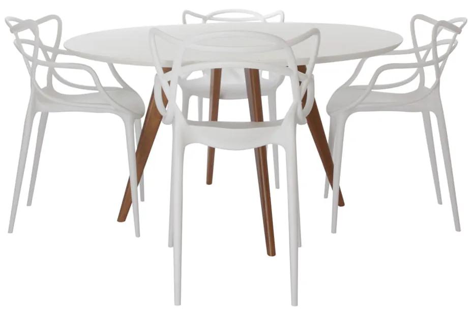 Conjunto Mesa Square Redonda Branco Fosco 88cm + 4 Cadeiras Allegra Branca
