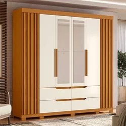 Guarda Roupa Casal 6 Portas Com Espelho 240cm Doble Cinamomo/Off White