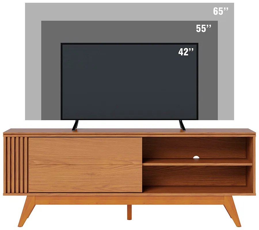Rack para Sala Bancada de TV 60'' 1 Porta Ripado Tarsila C04 - D'Rossi - Freijó