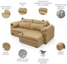 Sofá Retrátil 2 Lugares Para Sala 215cm Dijon Couro Bege S07 - Mpozena