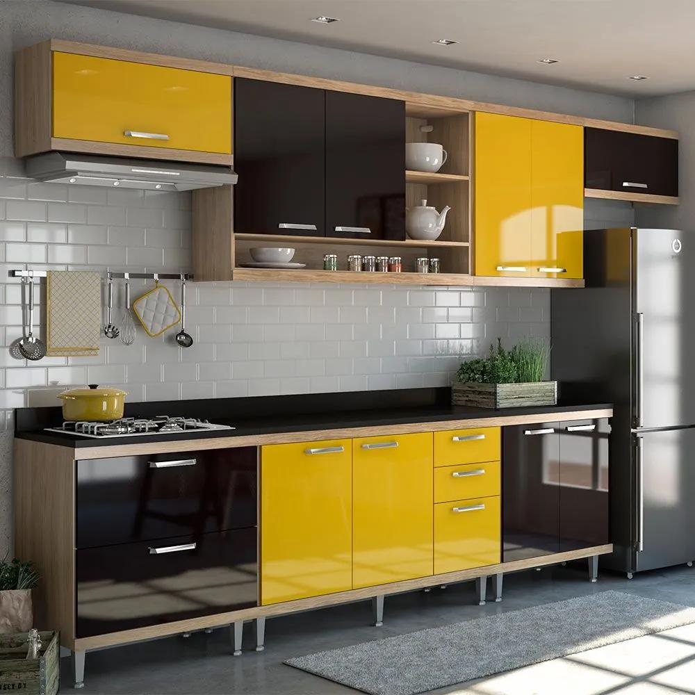 Cozinha Completa Com Tampo 10 Portas 5801 Argila/Preto/Amarelo - Multimóveis
