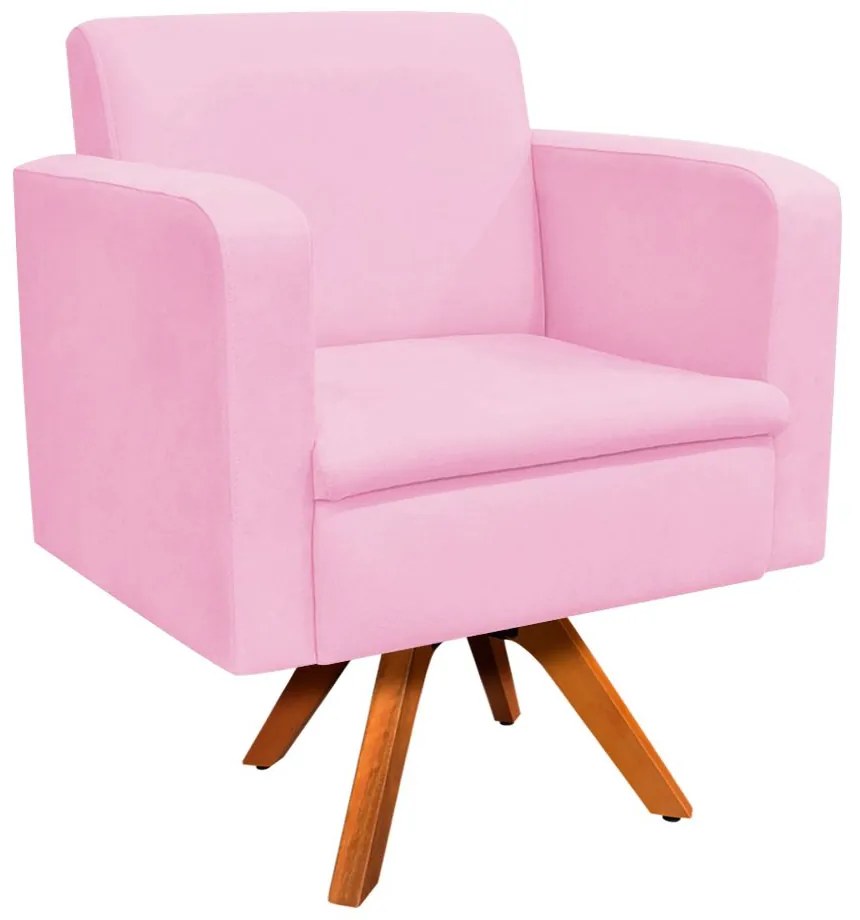 Poltrona Giratória Emília Suede Base Madeira MM30 D'Rossi - Rosa Bebê