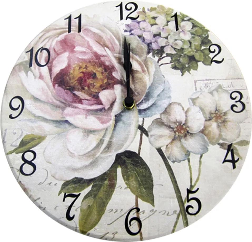 Relógio de Parede Flor Hortência Rosa em Madeira MDF - 28 cm