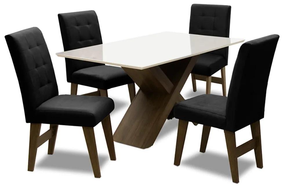 Conjunto Mesa de Jantar com 04 Cadeiras Agata 135cm Castanho/Branco Off/Preto - ADJ DECOR