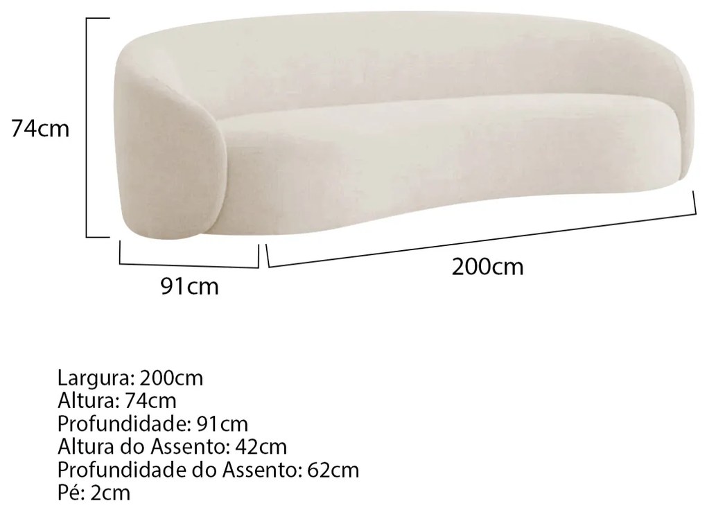 Kit Sofá 3 Lugares 200cm e Poltrona Orgânica Luxo Recepção Amore Linho - ADJ Decor