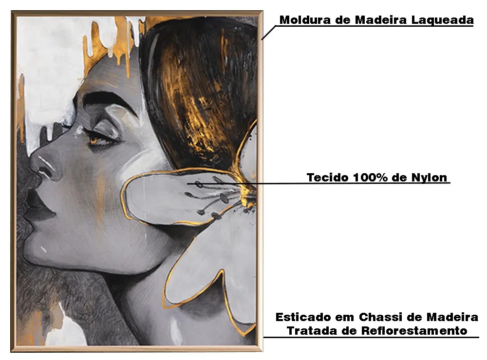 Quadro Decorativo 100x70 cm Mulher 016 com Moldura Laqueada Preto G64 - Gran Belo