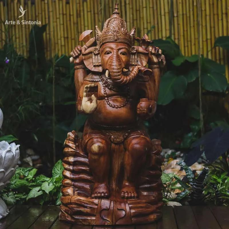 Escultura Ganesh em Madeira 110cm