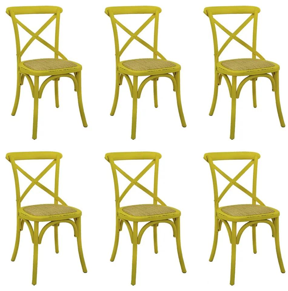 Kit 6 Cadeiras Decorativas Sala De Jantar Cozinha Danna Rattan Natural Amarela G56 - Gran Belo