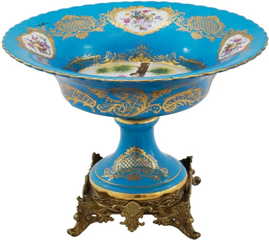 Centro de mesa Limoges porcelana azul detalhes em ouro