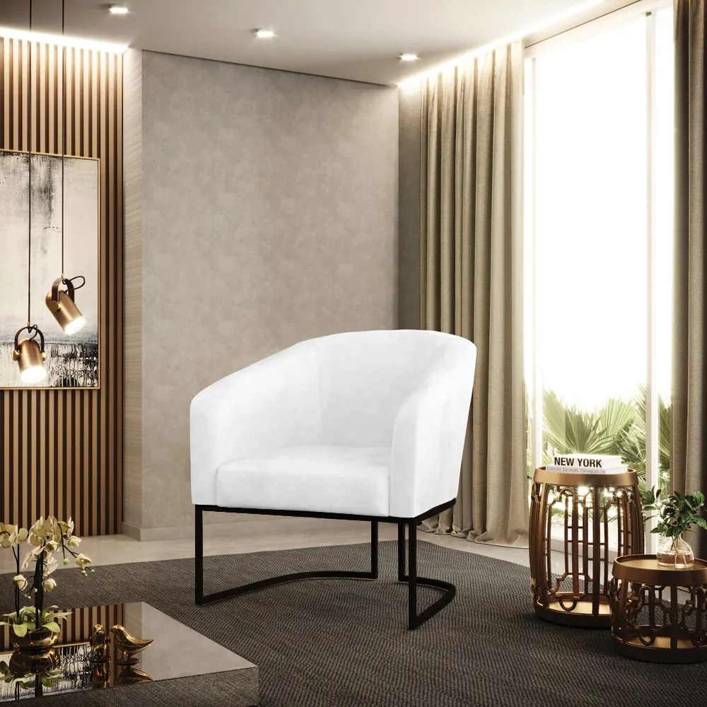 Poltrona Decorativa Industrial Preto Kit 2 Stella Sintético PU D03 - D'Rossi - Branco