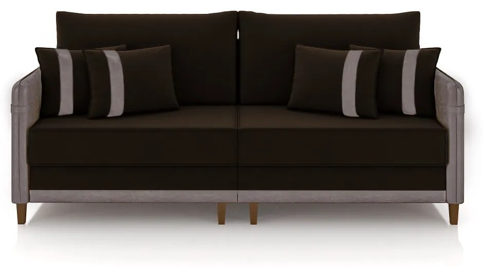 Sofá Living Montecarlo 3 Lugares Bipartido 252cm Pés em Madeira Veludo/PU Marrom/Cinza G33 - Gran Belo