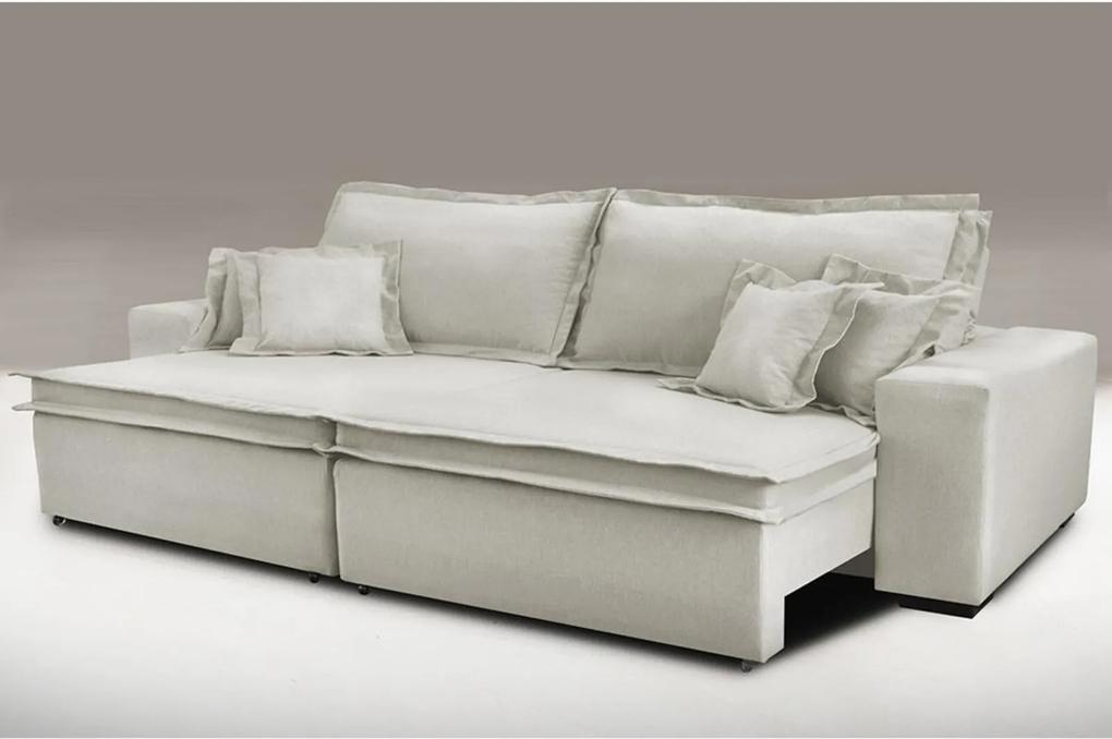 Sofa Retrátil e Reclinável com Molas Cama inBox Premium 2,12m tecido em linho Bege Claro