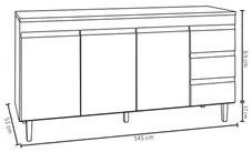 Balcão Gabinete Para Pia 150cm 3 Portas Andréia Cinza - AJL Móveis