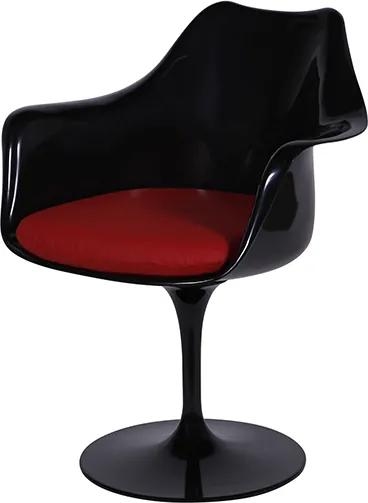 Cadeira Saarinen Com Braço ABS Base Alumínio Preto Com Almofada Vermelha Or Design