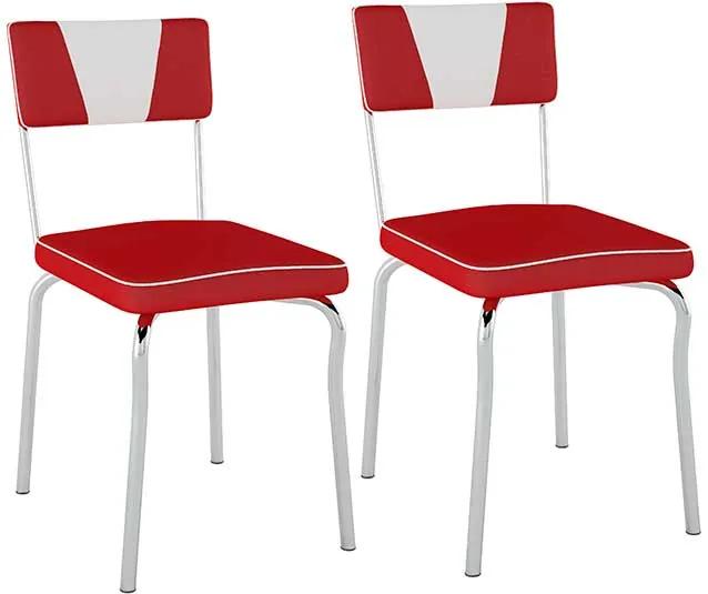 Conjunto 2 Cadeiras Cromadas Newcastle com Assento em Vinil Vermelho Branco