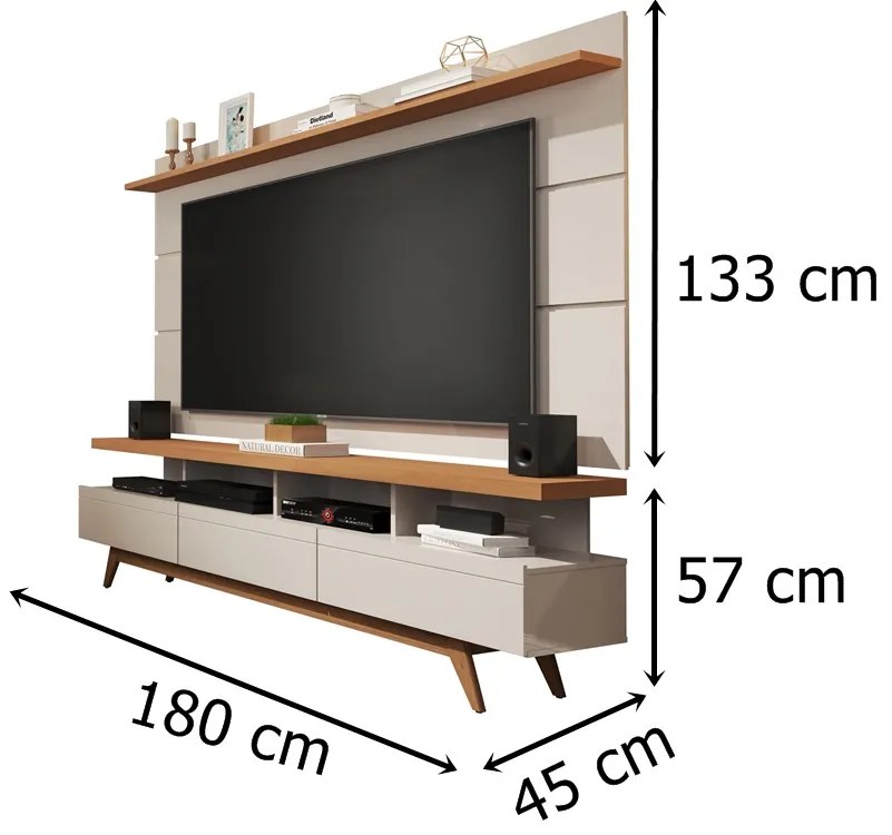 Rack C/ Painel Vivare 1.8 Wood Off White/Nature-Germai Móvei