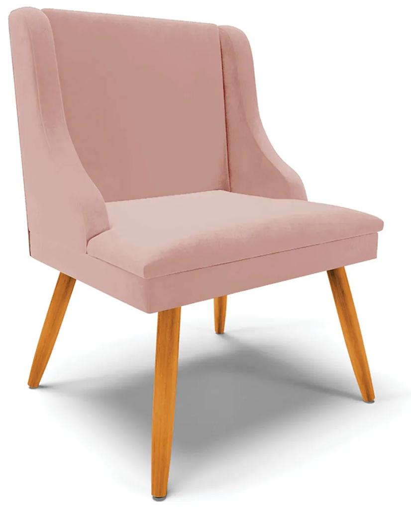 Cadeira Decorativa Sala de Jantar Pés Palito de Madeira Firenze Veludo Rosê/Natural G19 - Gran Belo