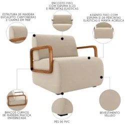 Poltrona Decorativa Orgânica para Sala Kit 2 Belarus Z08 Veludo Bege -