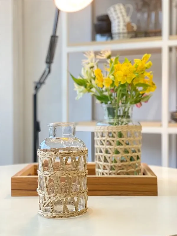 Vaso decorativo com macramê em sisal / estilo rústico boho