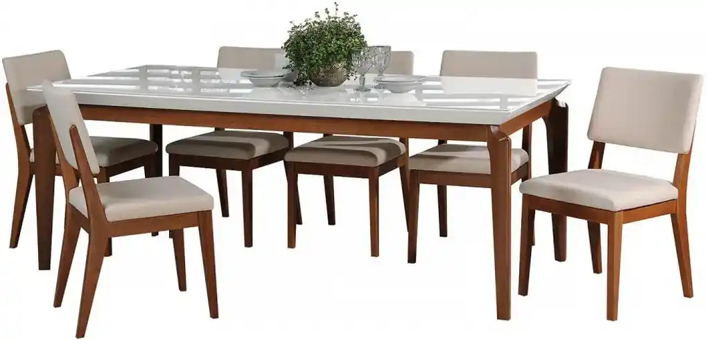 Conjunto de Jantar Mesa com Vidro New Lauren 6 Cadeiras Ella - Natural –  Homedock