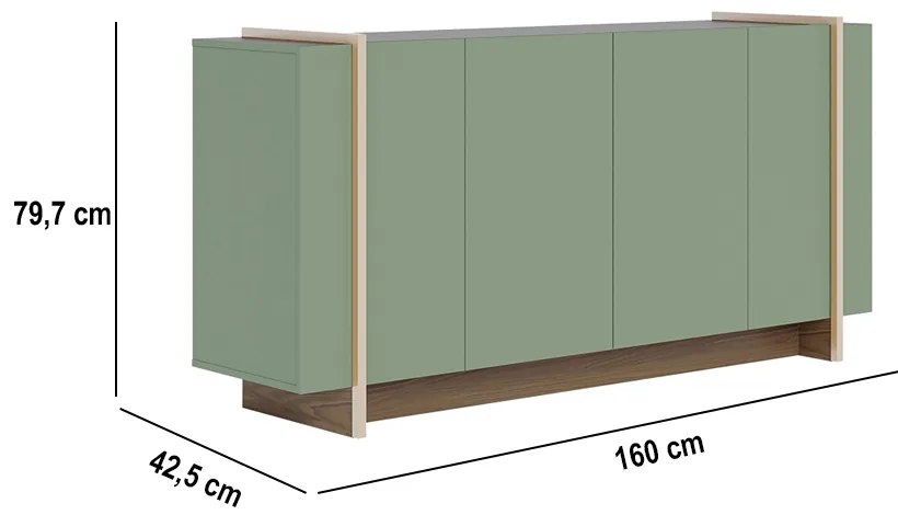 Aparador Buffet 4 Portas Oliwia 160 cm Sala Jantar Verde Pistache/Amêndoa H01 - D'Rossi