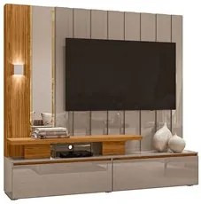 Estante Home Theater Com Espelho e LED  2 Gavetas Zeus Fendi/Naturale