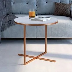 Mesa de Centro Redonda Média Volpi 24815 Branco Base Cobre - Artesano