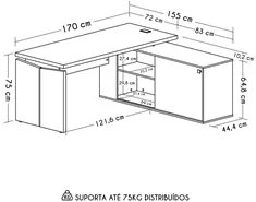 Mesa Escritório em L Gerência 170cm Corp A06 Nogal/Preto     - Mpozena