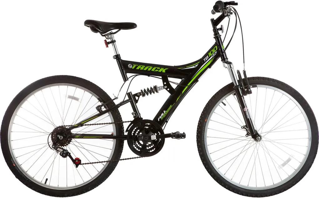 Bicicleta Aro 26 Mtb Tb-100 Full SuspensÁo 18 V Preto E Verde Track Bikes