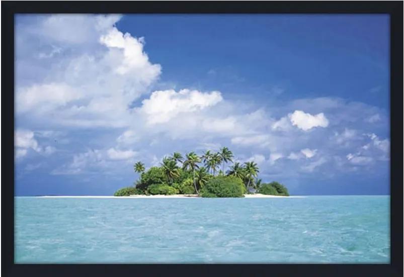 Quadro Decorativo Poster Com Moldura Paisagem Mar Azul Com Ilha 94x64cm