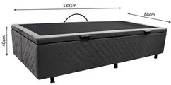 Base Box Baú para Cama Solteiro 88x188cm Liz S05 Suede Bordado Cinza -