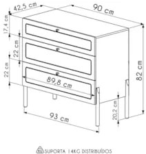 Cômoda Para Quarto 3 Gavetas Pés Madeira Arlo A10 Nero/Preto - Mpozena