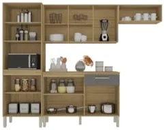 Cozinha Compacta Com Balcão 251cm Louis Plus Freijó/Gris Z06 - Mpozena