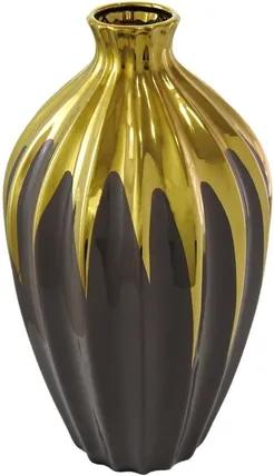 Vaso Decorativo Grande em Porcelana Marrom e Dourado