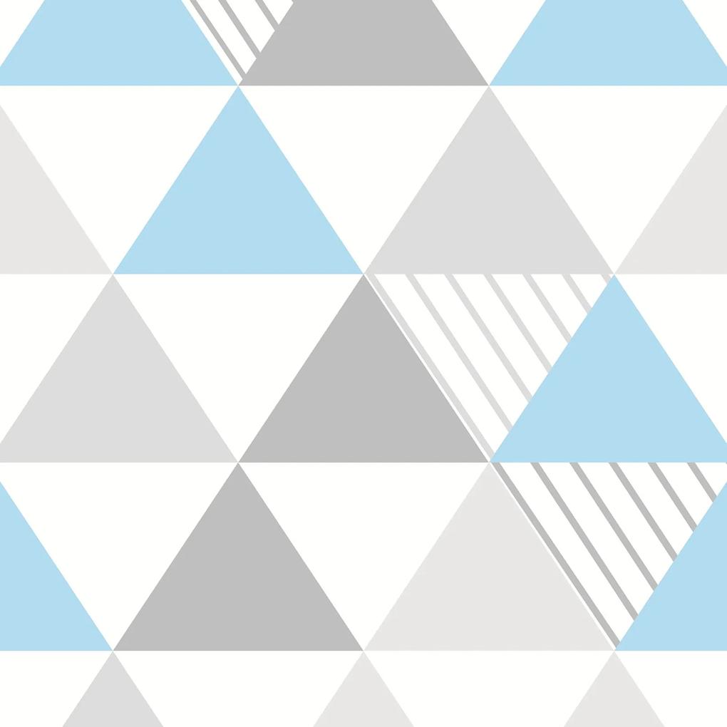 Papel de Parede Adesivo triângulo azul cinza e branco