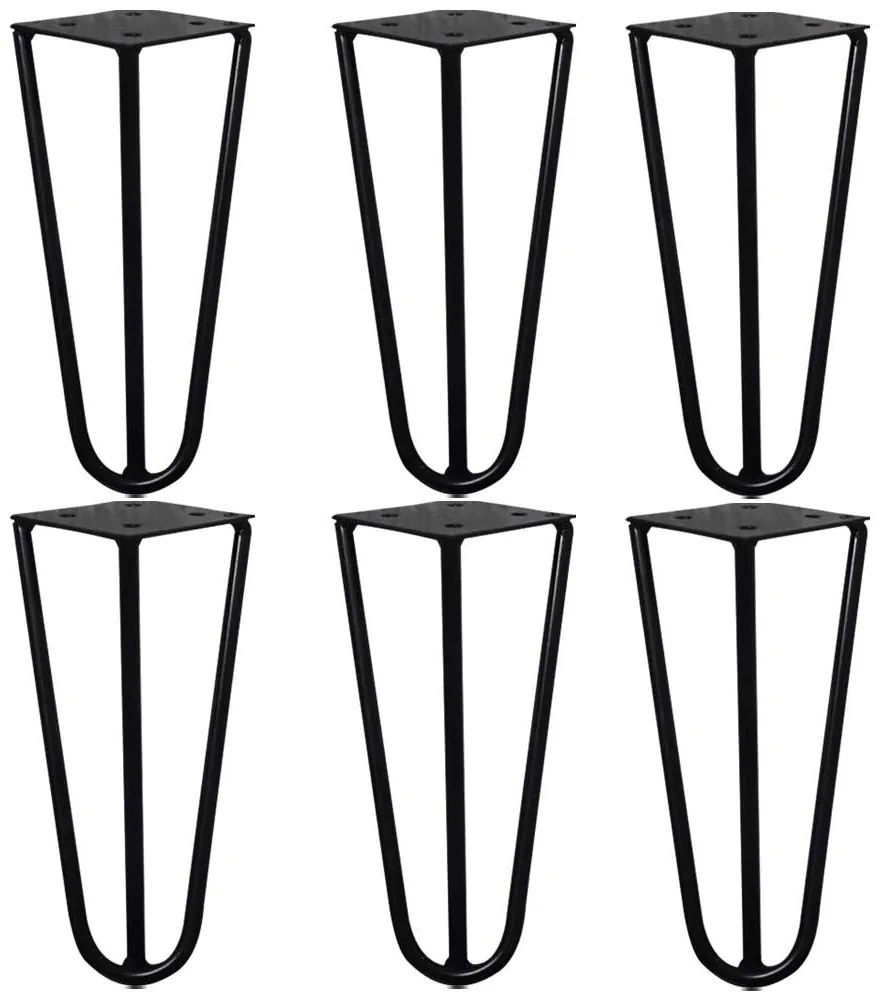 Kit 6 Pés de Metal 15 CM Hairpin Legs Mesas de Centro Puffs Preto G41