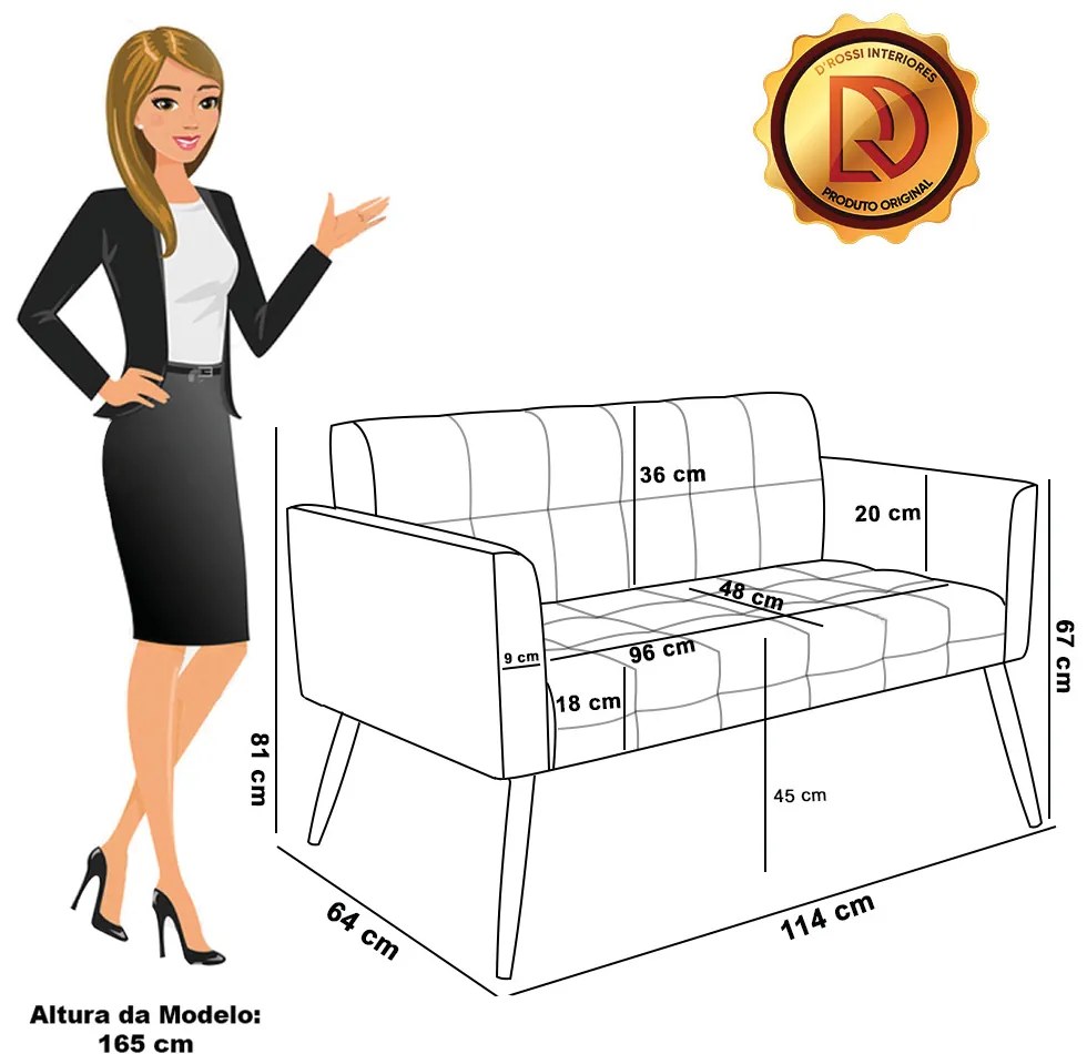 Sofá Namoradeira 2 Lugares Pé Palito Natural Elisa Bouclê D03 - D'Rossi - Mostarda