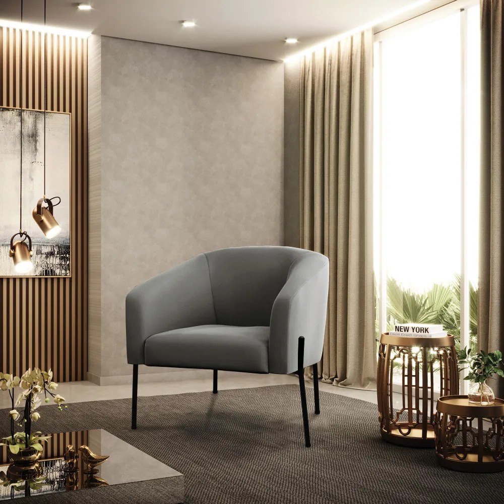 Poltrona Decorativa Pé de Ferro Preto Stella Suede D03 - D'Rossi - Grafite