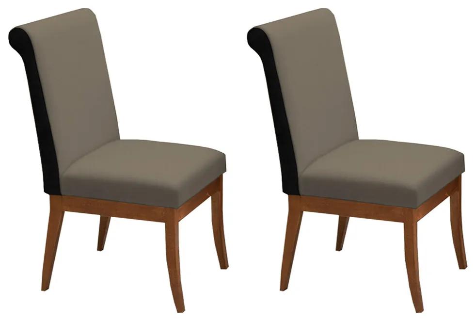 Conjunto 2 Cadeiras Larissa Aveludado Cappuccino + Couríssimo Preto