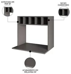 Suporte Micro-Ondas Forno Armário Aéreo com Adega 60cm Lótus M24 Grafi