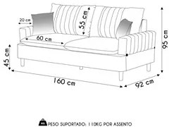 Sofá 2 Lugares 160cm Living Pés de Madeira Veras D05 Sintético Whisky