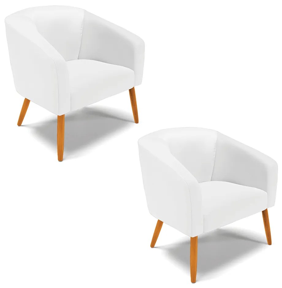 Poltrona Decorativa Pé Palito Castanho kit 2 Stella Sintético Branco D03 - D'Rossi